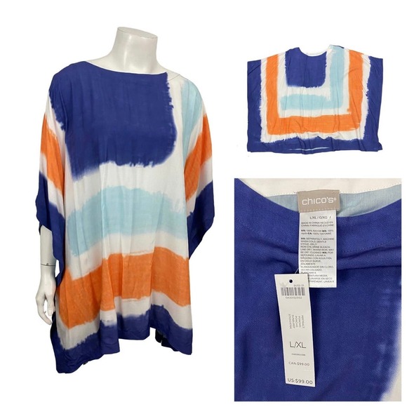 NWT Chico’s Tie Dye Caftan Blouse Swimsuit Cover Up Unworn / Women’s L/XL * - Picture 4 of 4